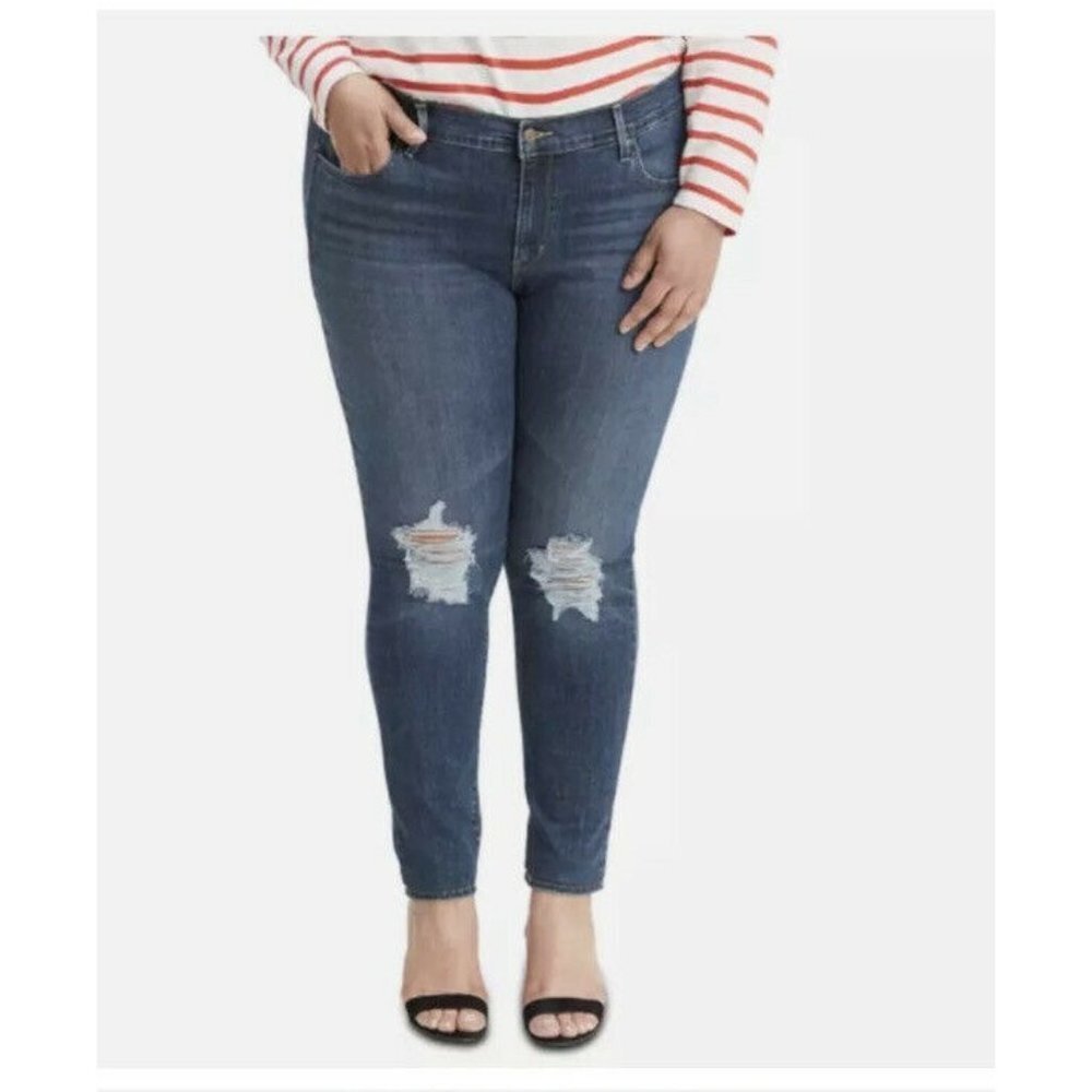 Levi's Women's Plus 711 Blue Denim Distressed Skinny Jeans Size 24W